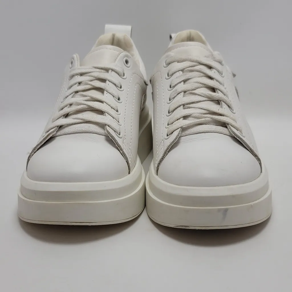 Zara Woman All White Casual Style Faux Leather Low Top Sneakers Size Eu 40 - Image 7