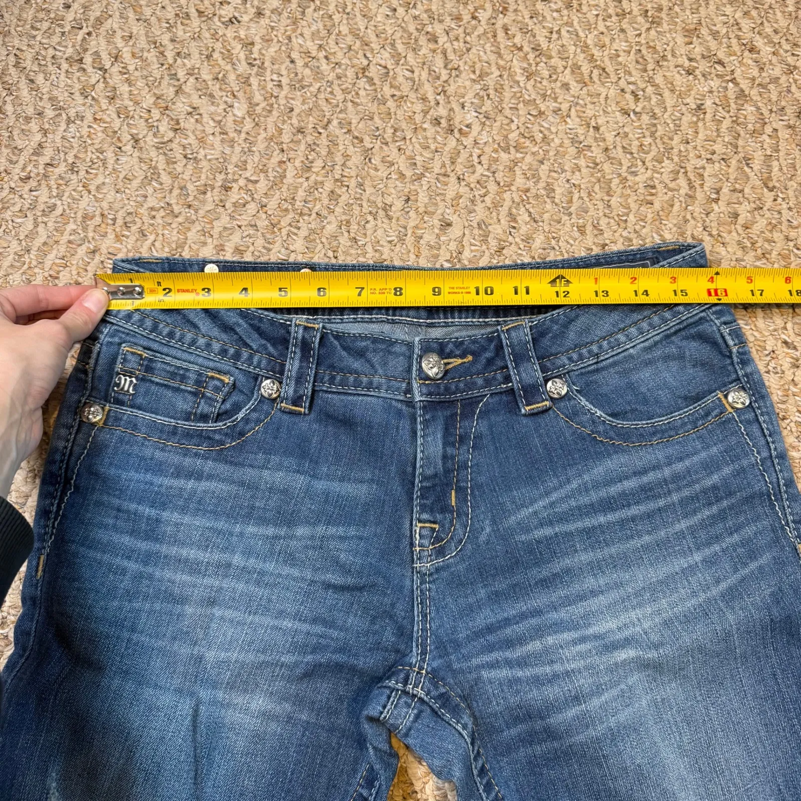 Miss Me Jeans Mid Rise Cuffed Skinny Distressed Blue Denim Size 29 Medium Wash - Image 8