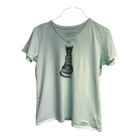 Life is Good Women's short sleeve V-neck blue cat lover crusher tee Size Medium - Image 3
