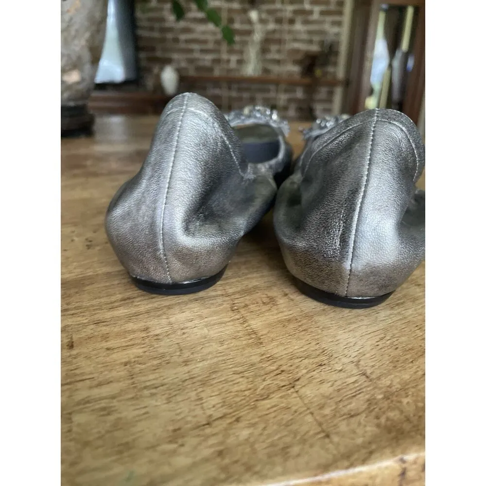 Vera Wang Embellished Silver Leather Peep Toe Ballet Flats 7.5 M Vero Cuoio - Image 4