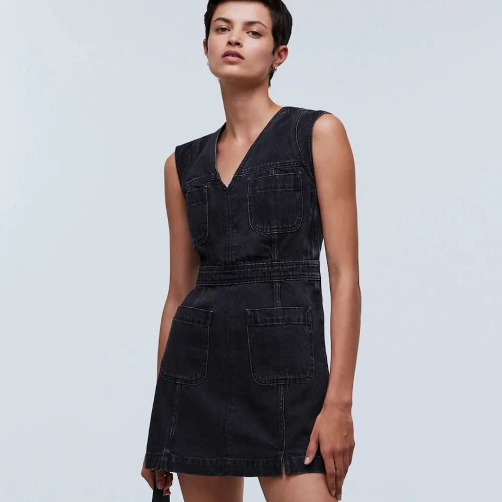 Madewell Black Denim Cap-Sleeve Mini Dress in Tarrybrook Wash Size 2 - Image 2