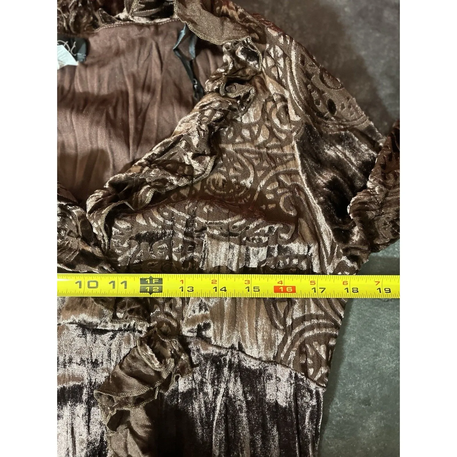 VTG Velour Ruffle Dress Sz. 12 NWT Brown Whimsigoth Dark Romantic Rampage 90’s - Image 6