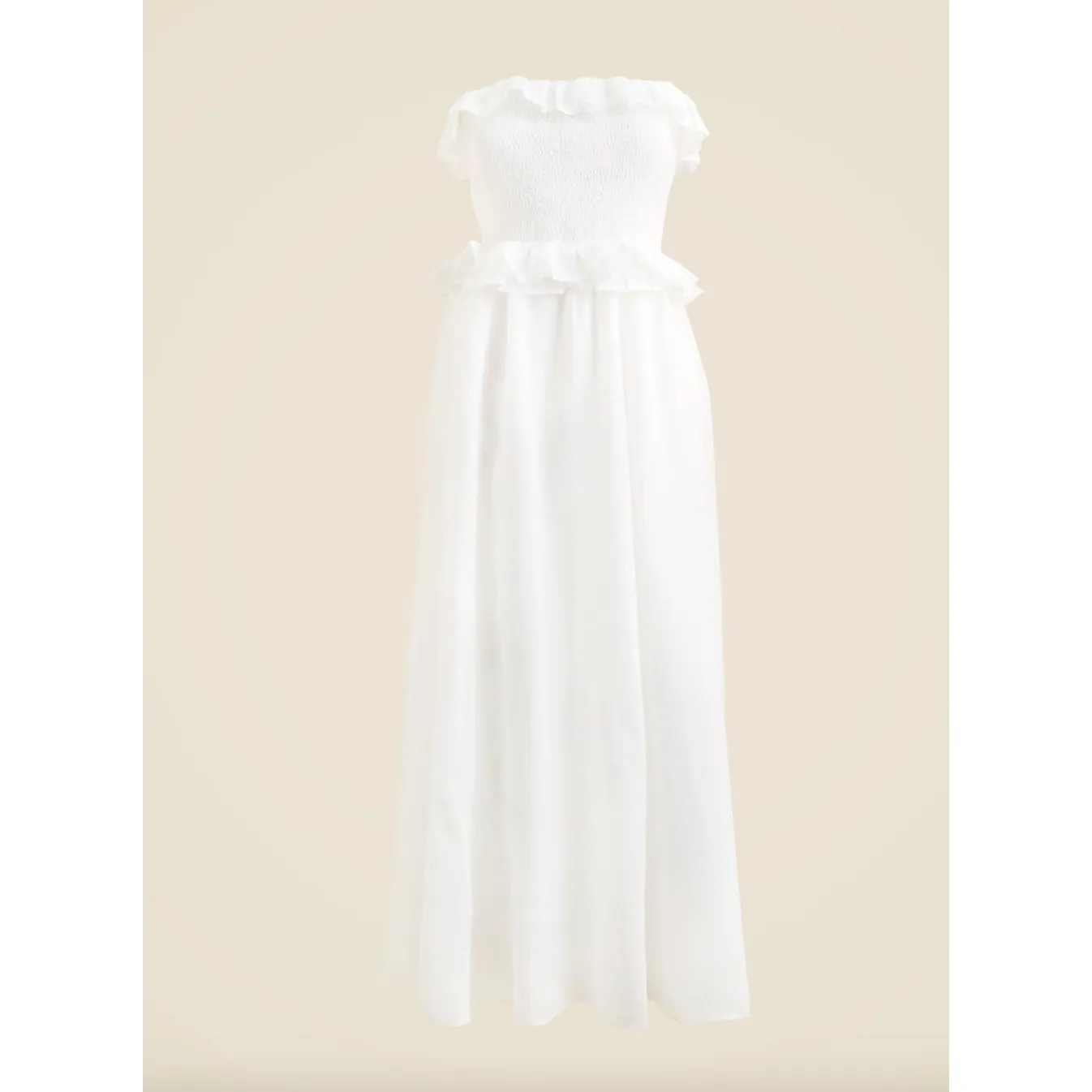 NEW J.Crew Ravenna Dress Ramie Ruffle Lightweight Smocked Midi White Small - Image 5