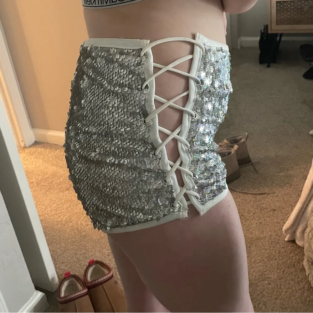 Silver Rainbow Holographic Sequin Hot Shorts - Image 6