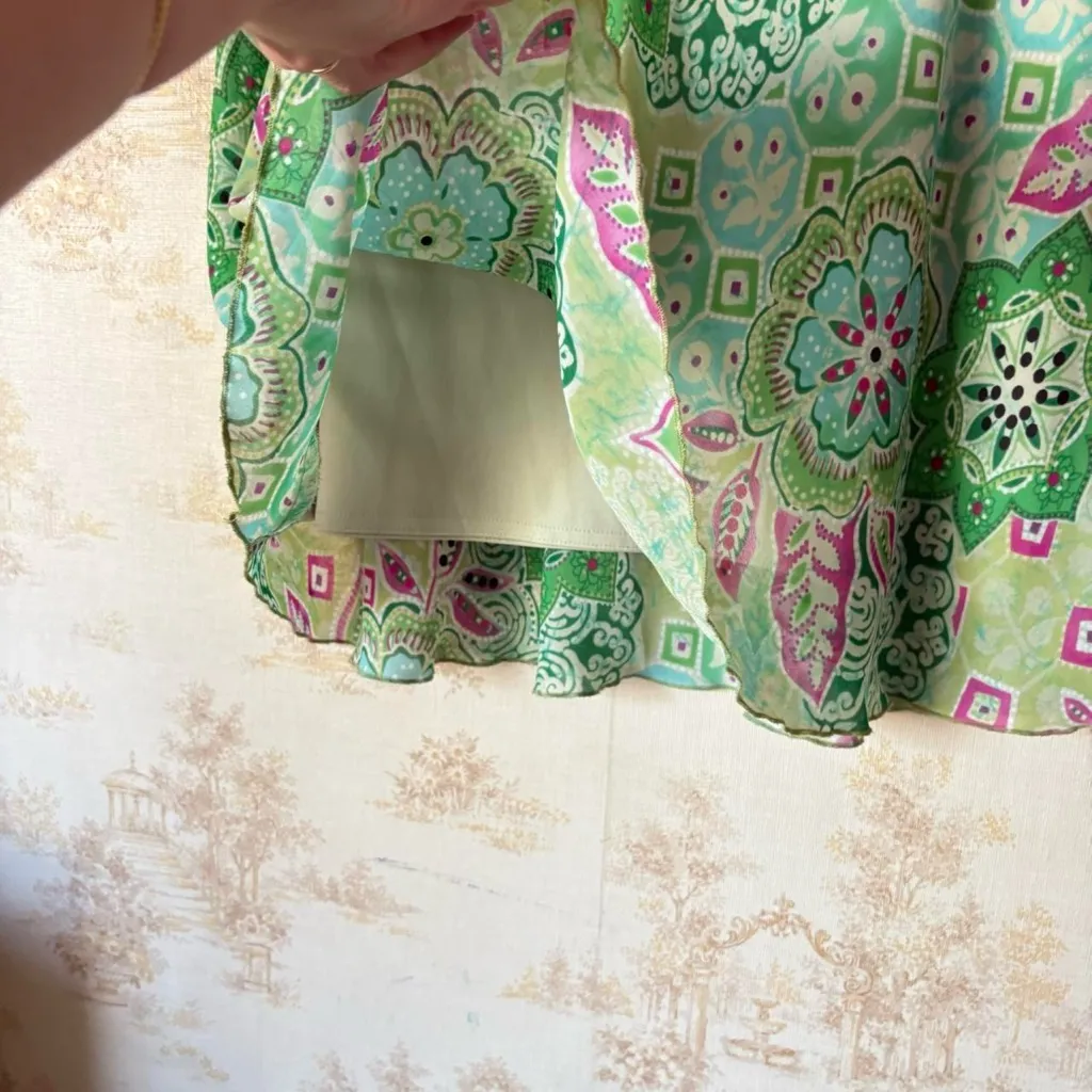 Vintage 90s y2k A. Byer green pink floral paisley print boho midi skirt L Size L - Image 4