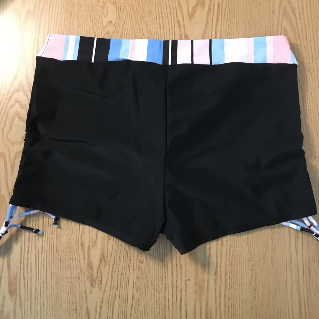 New Womens Swimsuit Bikini Shorts Printed Waistband Ruched Tie Up Sides Size XL - Image 4