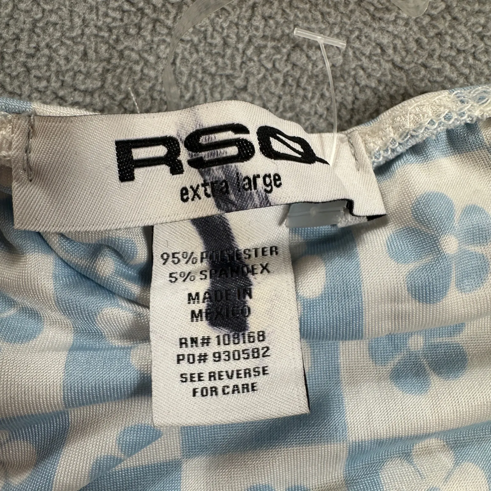 RSQ Halter Crop Top XL Blue White Checkerboard Flower Print Tie Neck Tank NWOT - Image 3