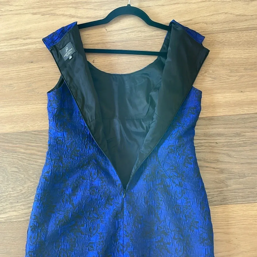 Adrianna Papell Black Blue Jacquard Brocade Beaded Embellished Sheath Dress 8P - Image 9