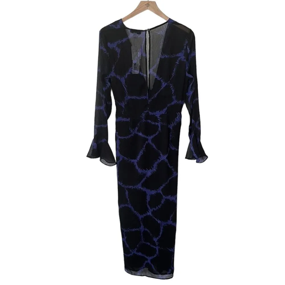 NEW Topshop Woven Knot Front Plunge Midi Dress Sheer Black Purple US 6 - Image 6