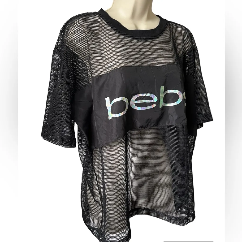 Bebe Sport Black Halographic Mesh Top | Size 1X - Image 3