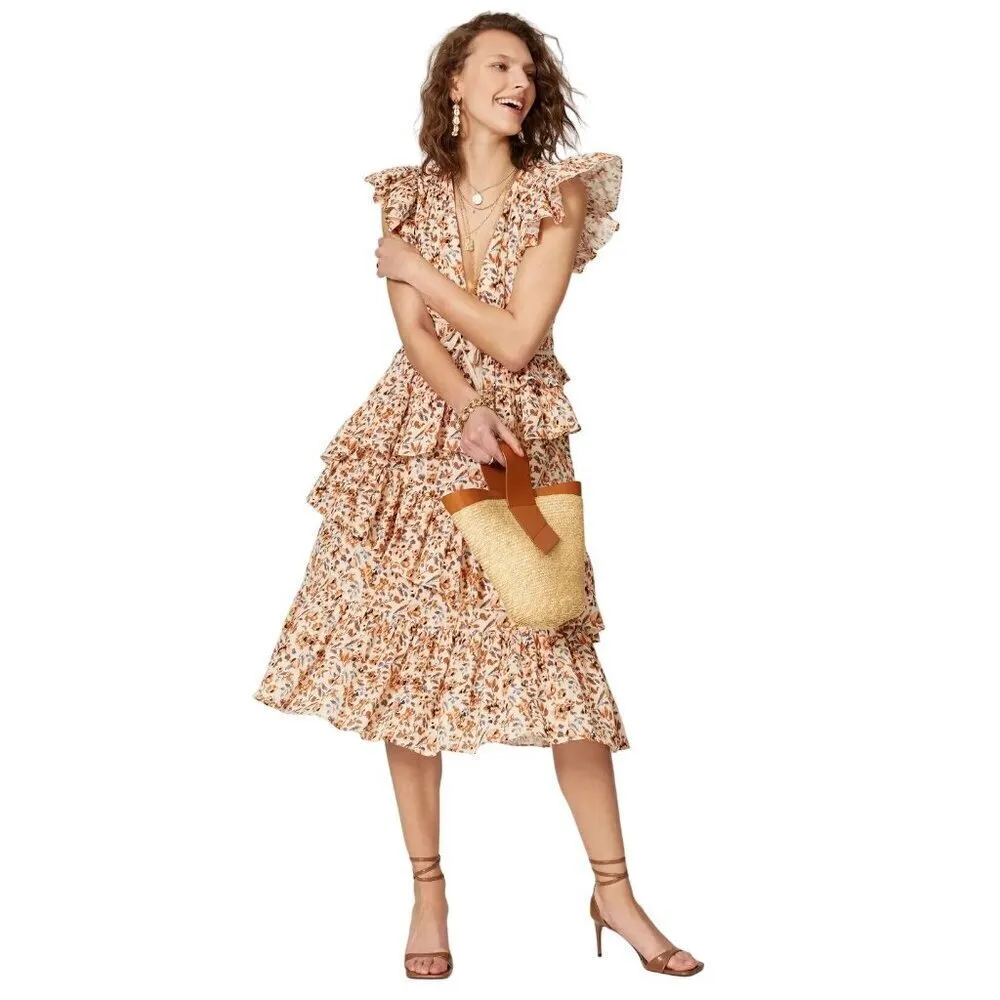 Ulla Johnson Printed Madeline Dress in Cream 4 Womens Midi Floral Bohemian - Image 14