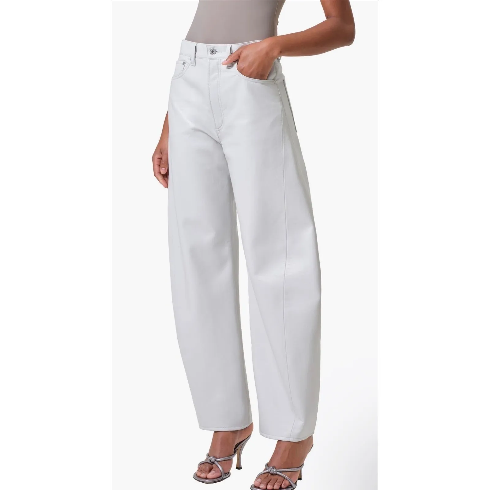 NWT AGOLDE Luna High Waist Barrel Leg Leather Blend Pants in Wisp Sz 25 $348 - Image 5
