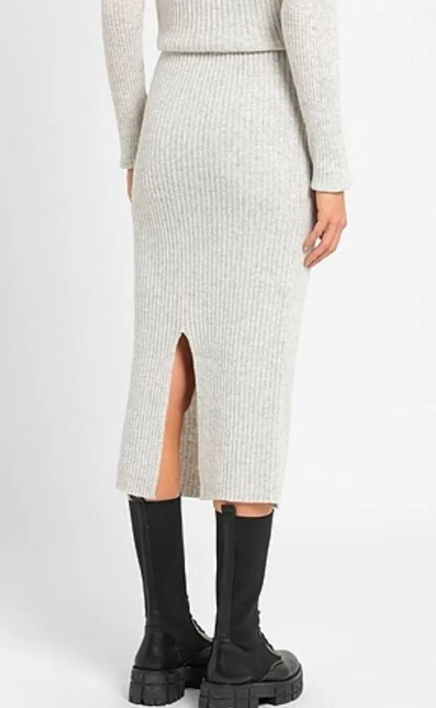 8 by YOOX Grey Wool Ribbed Midi Skirt Size XS Gray - Image 11