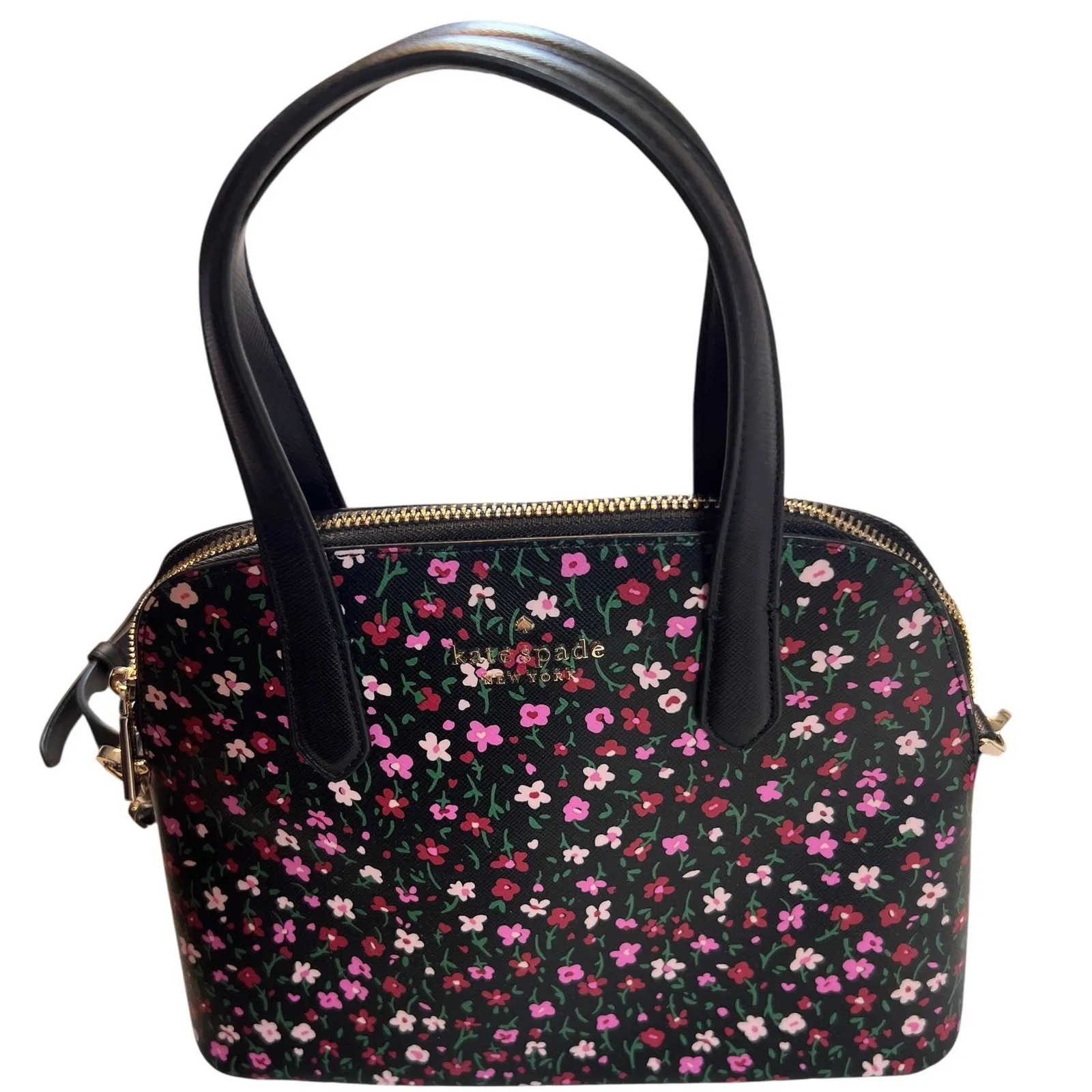 Kate Spade Schuyler Medium Dome Satchel‎ K9408 Floral Crossbody Handbag Black - Image 4
