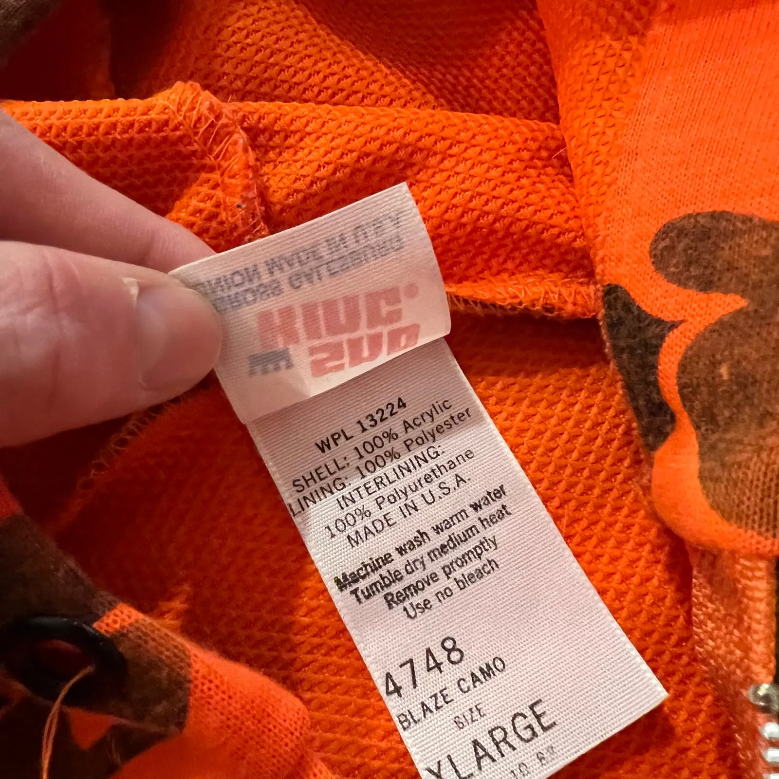 Sno King USA Made Blazer Camo Zip Up Hooded Sweatshirt Jacket Size XL Unisex Orange - Image 7