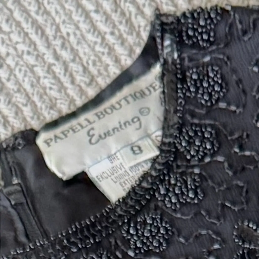 Vintage Papell Boutique Black Beaded Silk Short Sleeve Sheath Dress Size 8 - Image 6