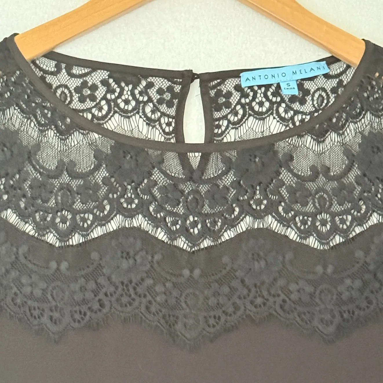 Antonio Milani Lace Sleeve Stretch Top Sz S Black Goth Emo Career Work City Girl - Image 2