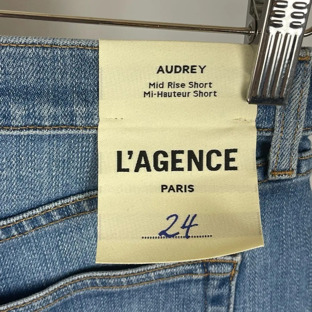 NEW L'agence Size 24 Audrey Mid Rise Denim Shorts Jorts Beachy Raw Hem Summer - Image 4