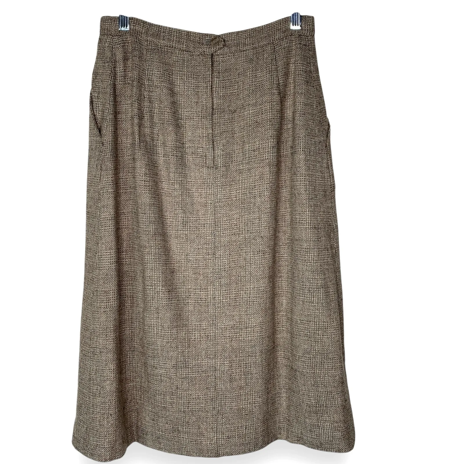 Vintage 70s Wool Suit 2 Piece Skirt Blazer Peabody House Houndstooth Size 11 12 Tan - Image 5