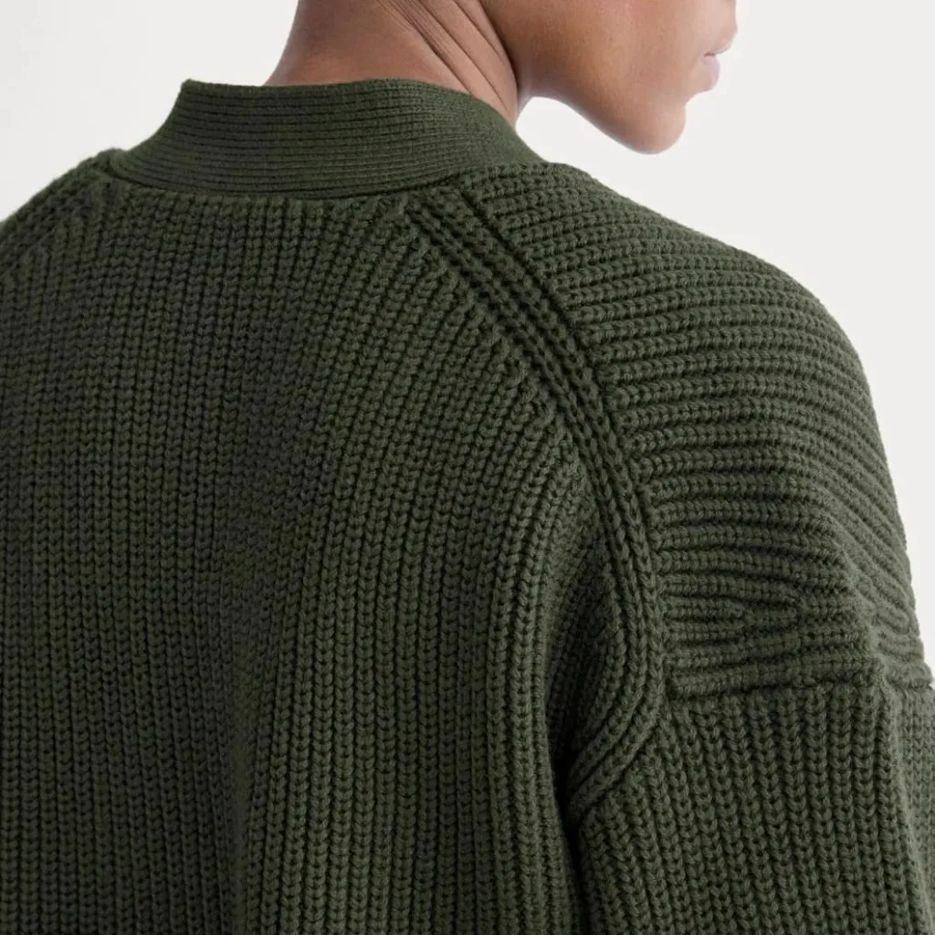 Everlane The Boxy Cardigan in Everyday Cotton in Dark Green, Size Medium - Image 3