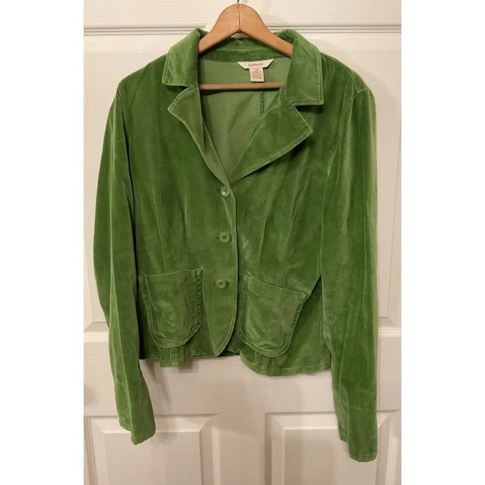 Sundance Vintage Y2K Leaf Green Velvet Blazer with Contrast Cuffs, 10 - Image 2