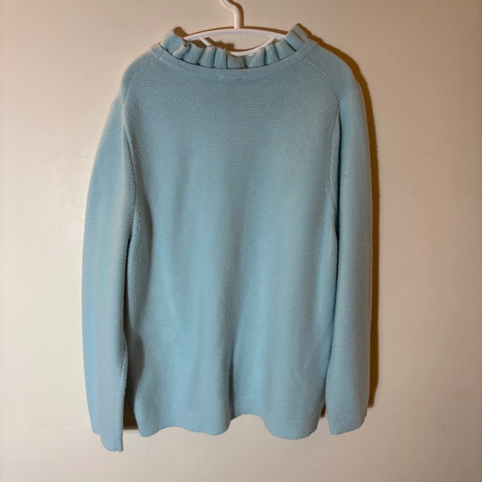 Talbots Plus Sky Blue Ruffled Neck Textured Knit Sweater Size 3X - Image 6