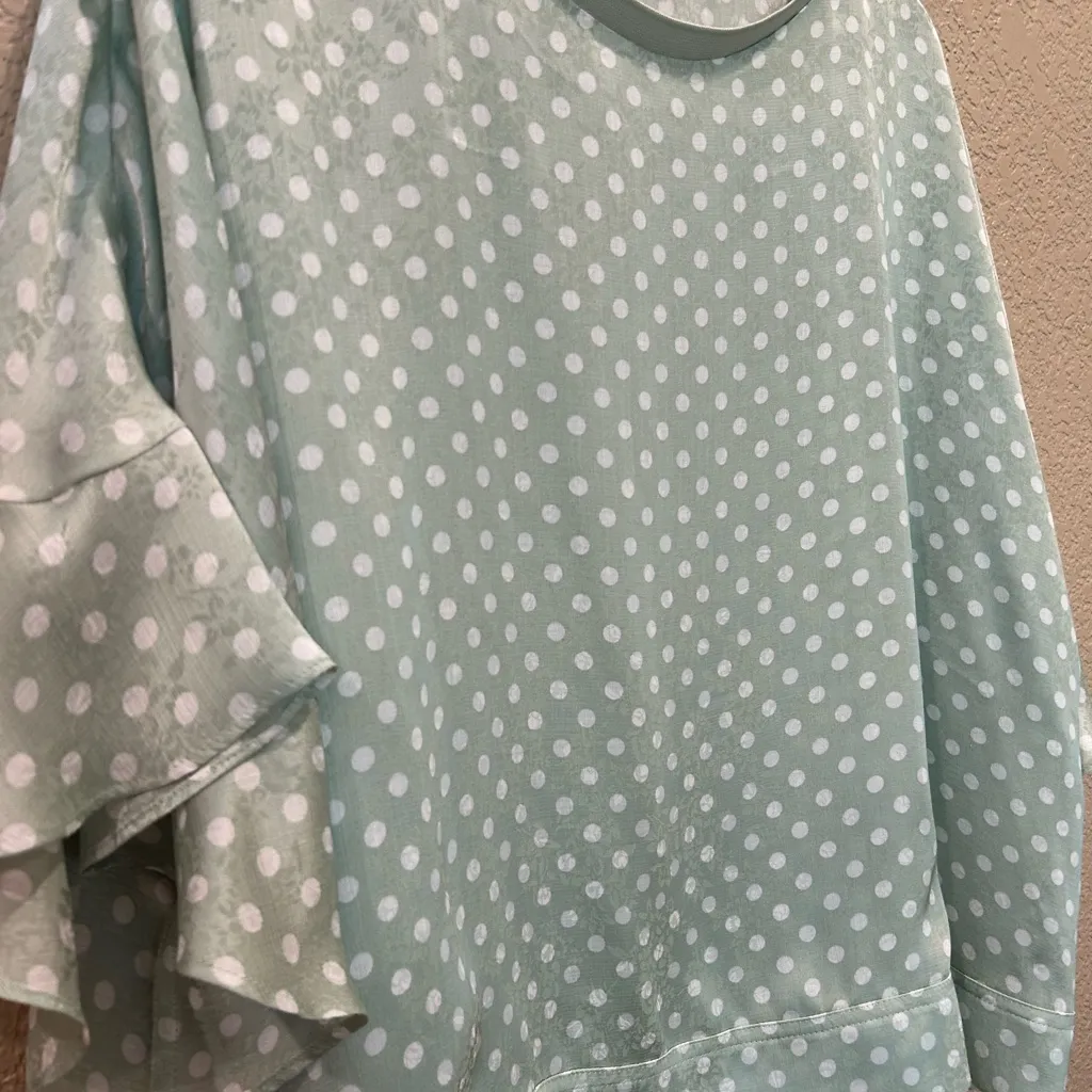 Zara Mint Green Polka Dot Jacquard Blouse with Ruffle Sleeves - Image 7