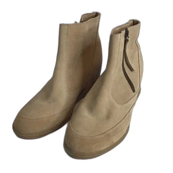 Maiden lane leather suede beige side zip up wedge ankle boots size 8.5 ladies - Image 2