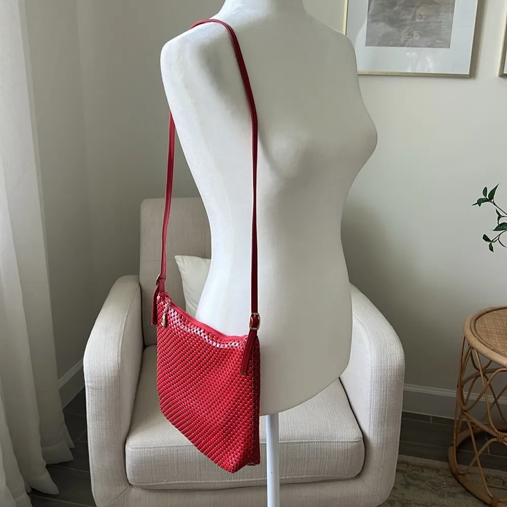 Vintage Whiting & David Red Mesh Crossbody Bag Gold Accents Sailboat Heart Charm - Image 7