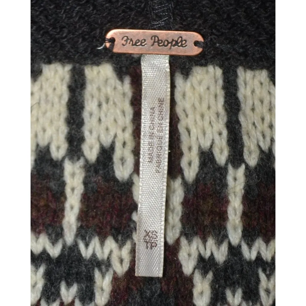 Free People Ladies Gray On My Way Hoodie Knit Sweater Size XS Mixed Print Wool - Image 13