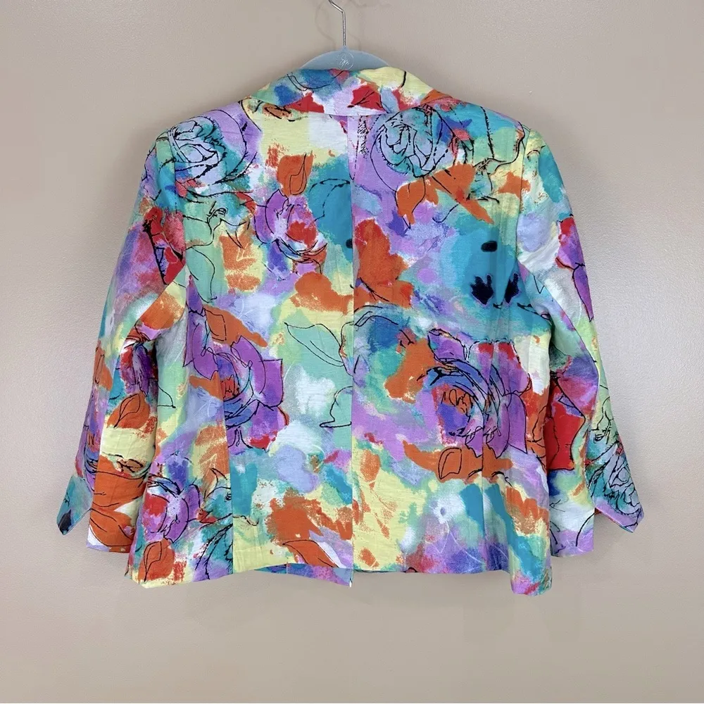 Investments Petites Colorful Linen Blend 3/4 Sleeve Jacket Blazer 12P - Image 7
