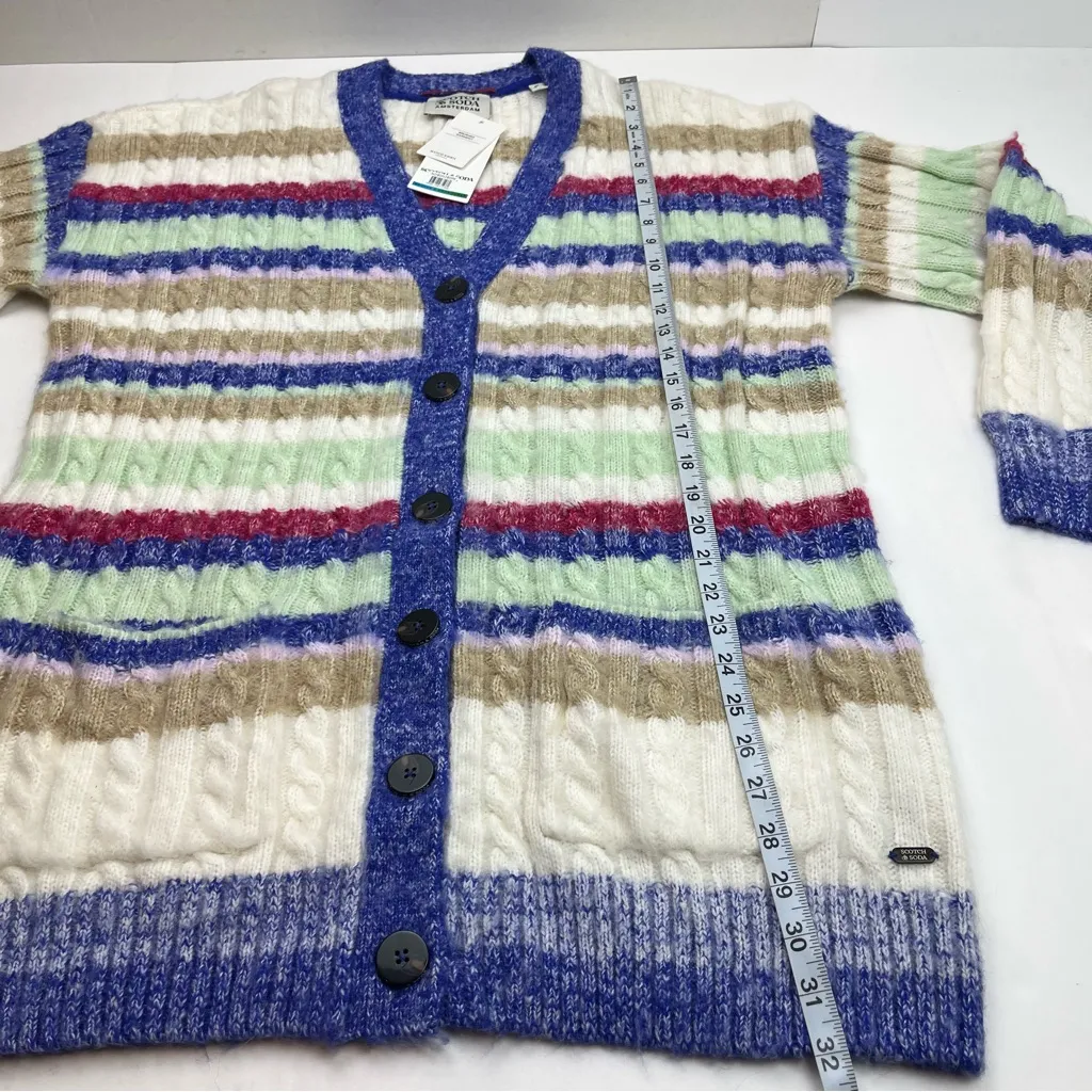 Scotch & Soda Brushed Mid-length Striped‎ Cardigan Womens Size XL Wool Blend NEW - Image 11