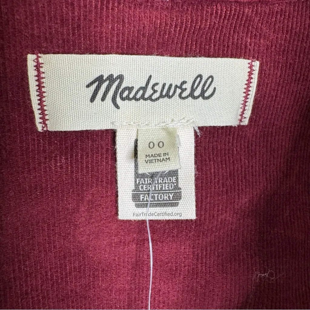 NWT Madewell Corduroy Long Sleeve Seamed Mini Shirt Dress Cabernet Size 00 - Image 9
