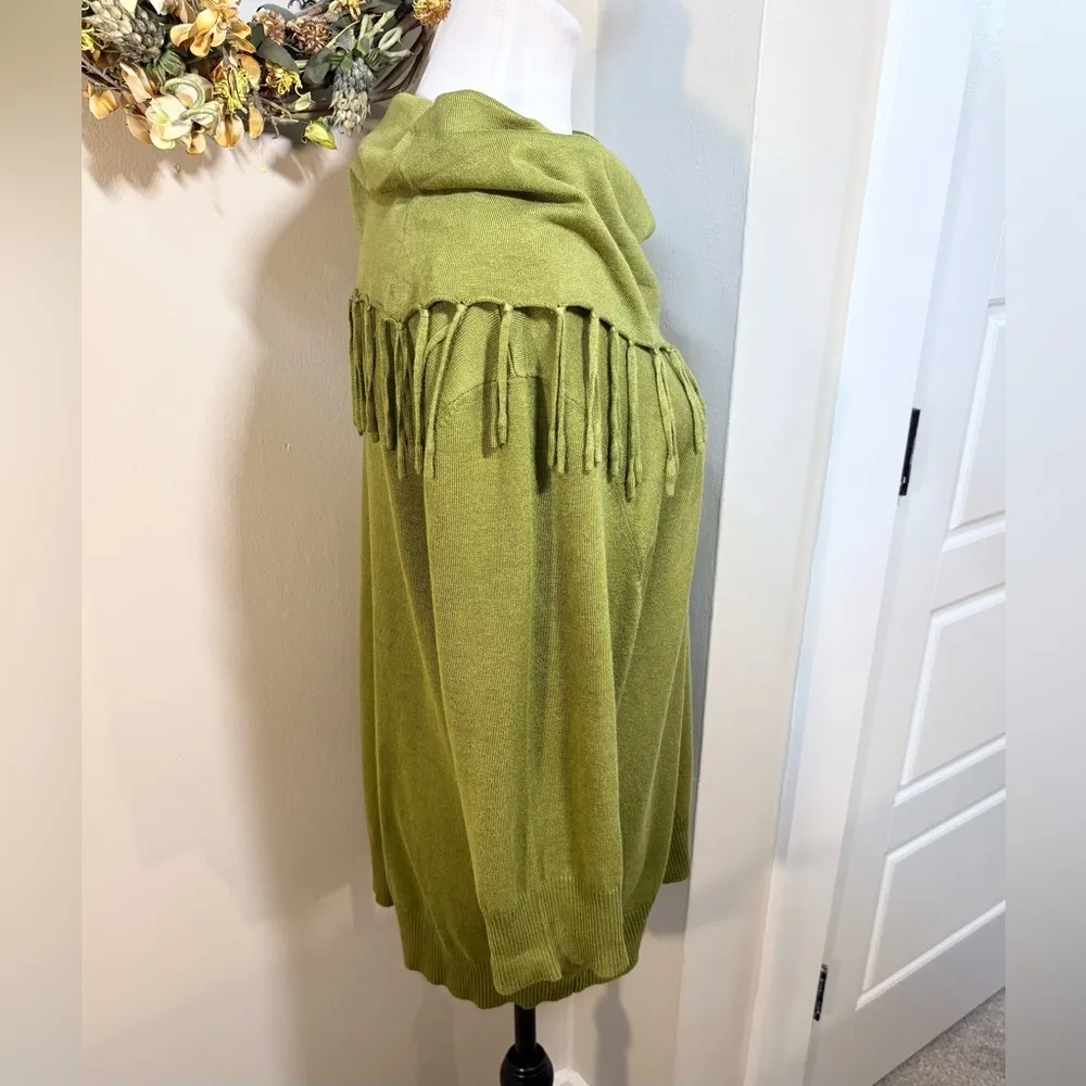 NWOT NOTATIONS Olive Green Fringe Cowl Neck Elbow Sleeve Sweater Womens 1X💚 - Image 4