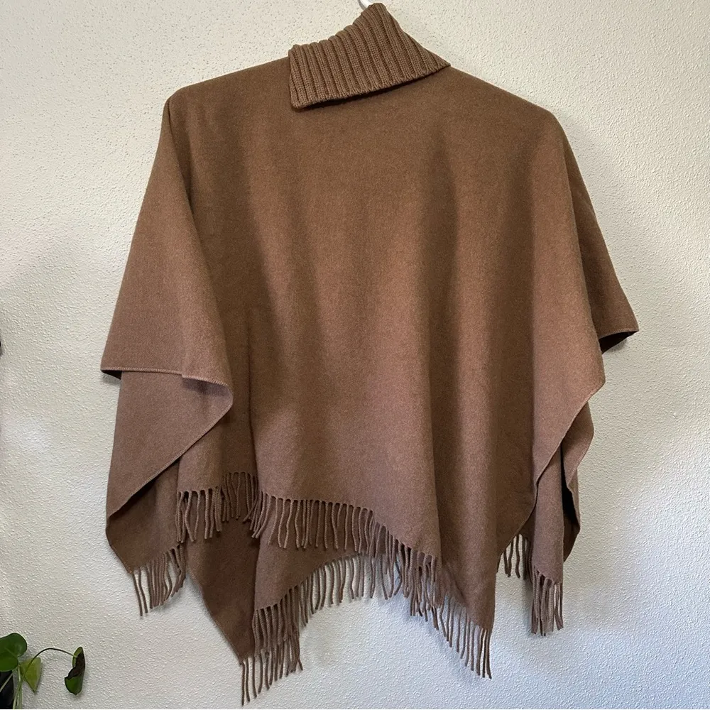 Fabiana Filippi Brown Knitted Cowl Neck Merino Wool Blend Cape Poncho - Image 5