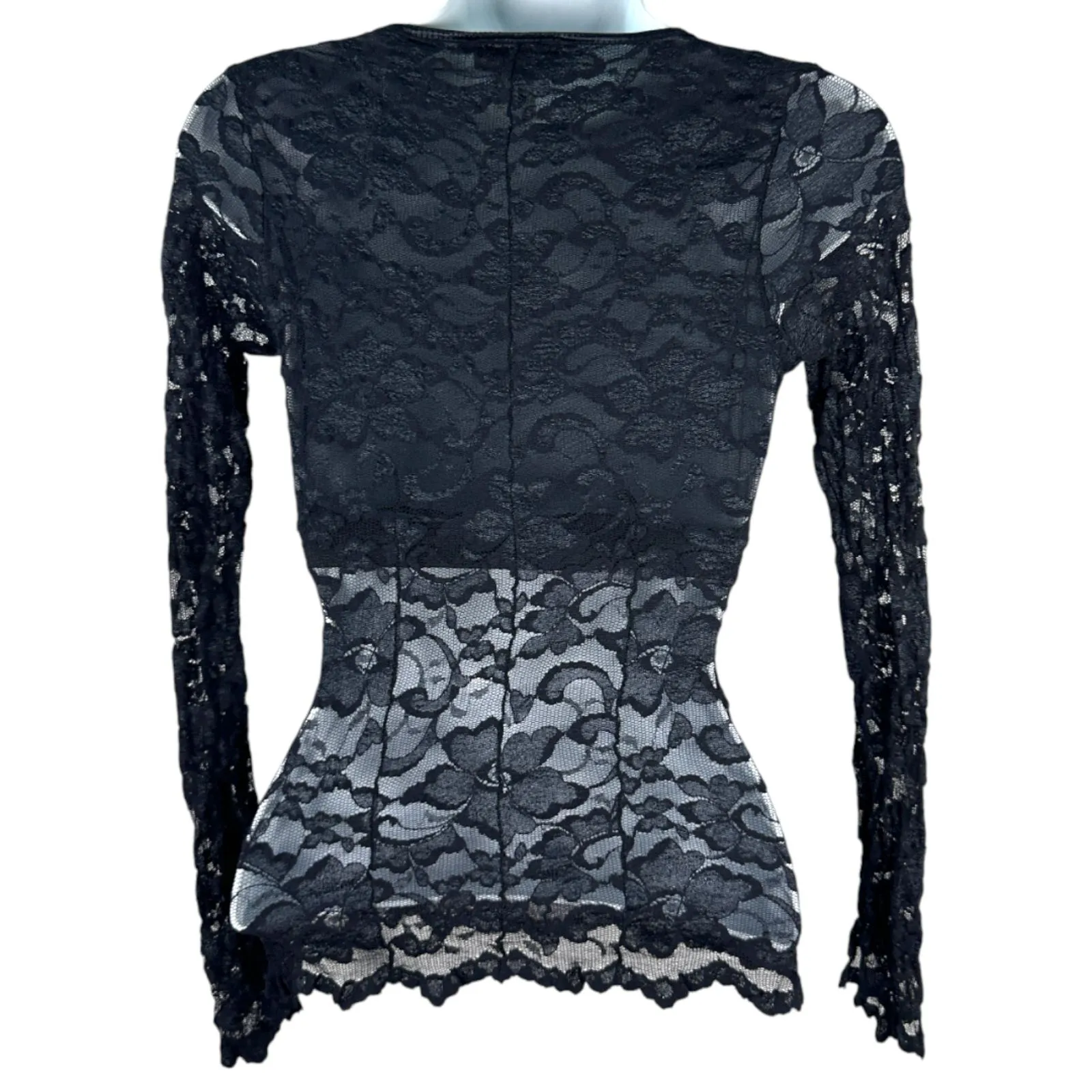 Papillon Blanc Vintage Lace Long Sleeve Corset Grunge Coquette Blouse Small Black - Image 6