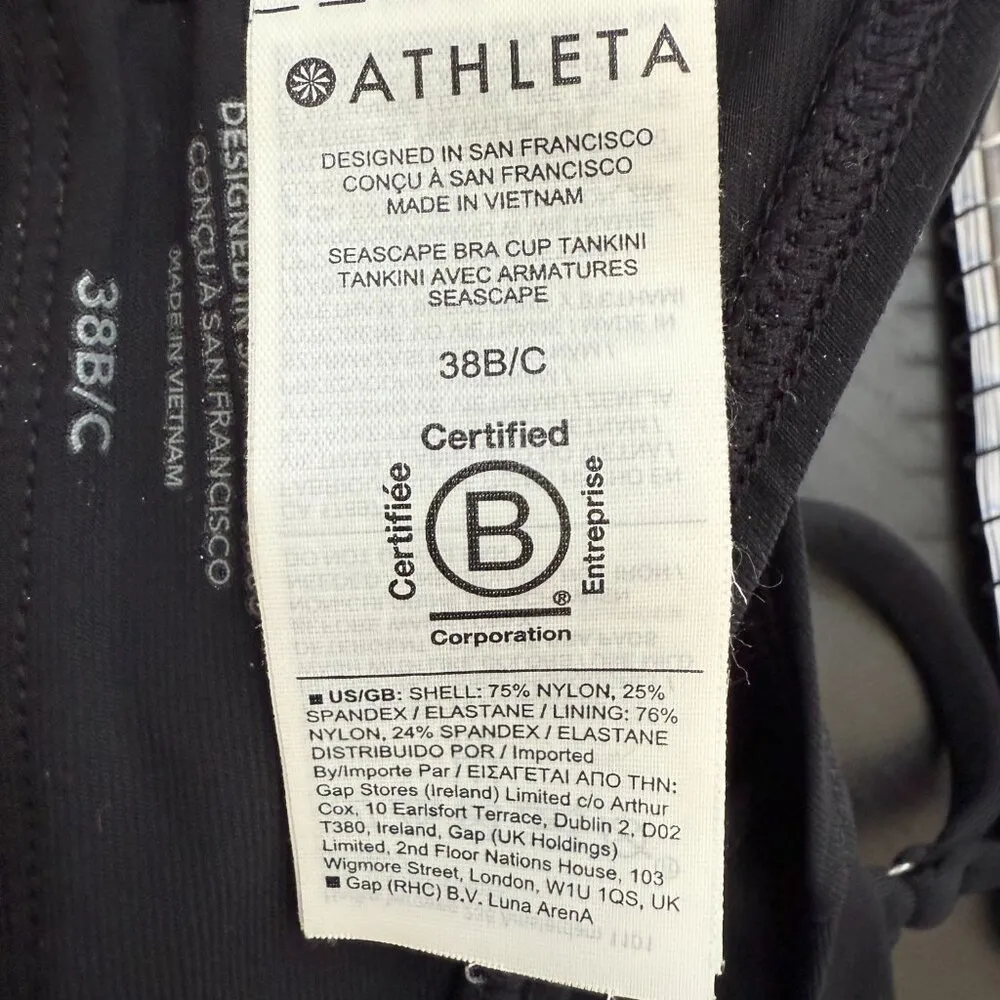 Athleta Seascape Bra Cup Tankini Top Women's 38B/C Black Swimsuit UPF 50+ Beach - Image 16
