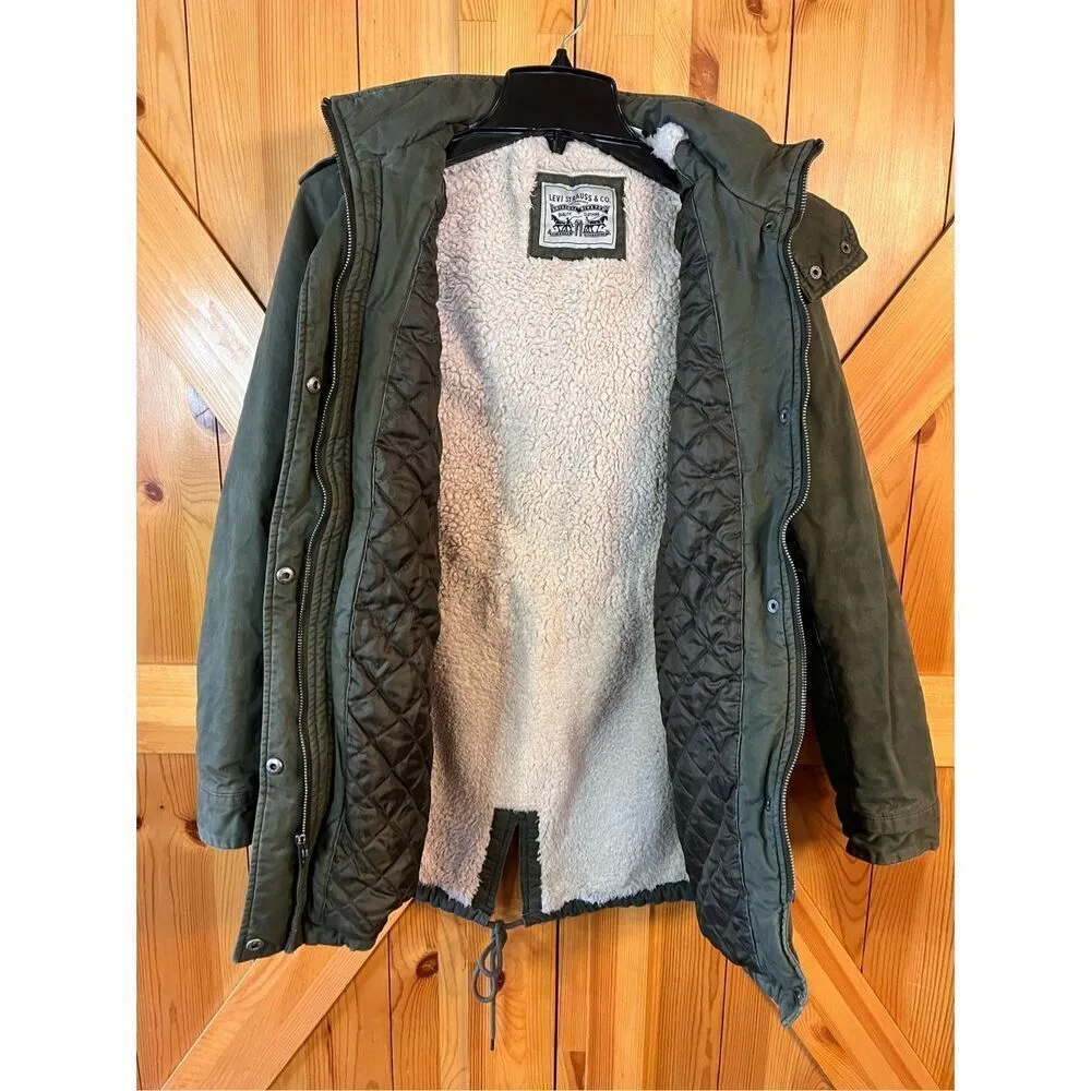 Levi's Womens Sherpa Lined Parka Jacket W/ Hood Full Zip Size Small (4493) - Image 6