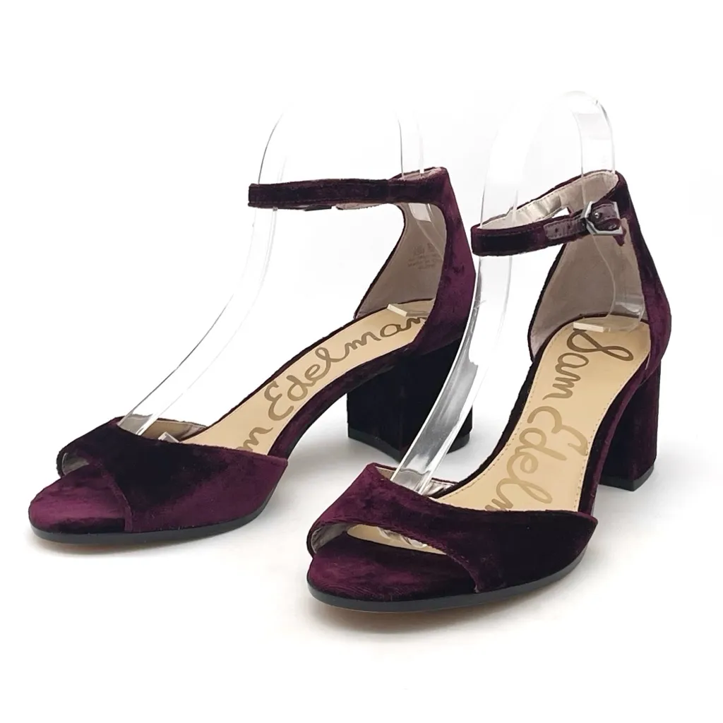 Sam Edelman Susie Velvet Block Heel Ankle Strap Sandals Burgundy Maroon Size 6.5 - Image 2