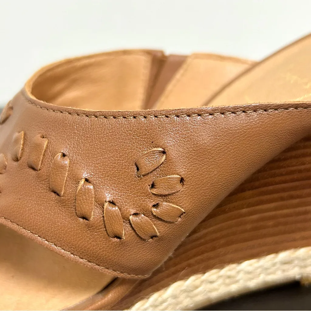 Jack Rogers Sophia Oak Brown Leather Wedge Whipstitch Heel Open Toe Sandals 7 M - Image 13