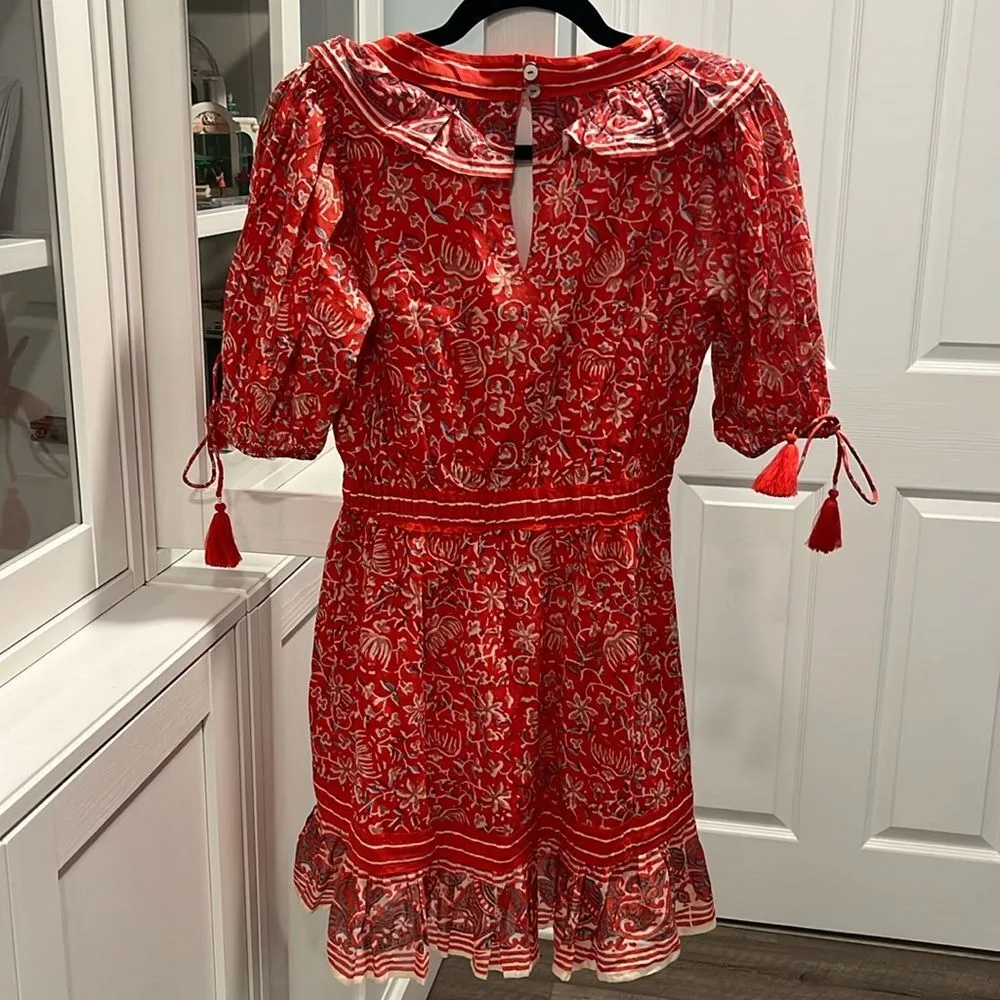 CLEOBELLA Blair Tassel-Cuff Ruffle Mini Dress, Red Floral, Size XS - Image 10