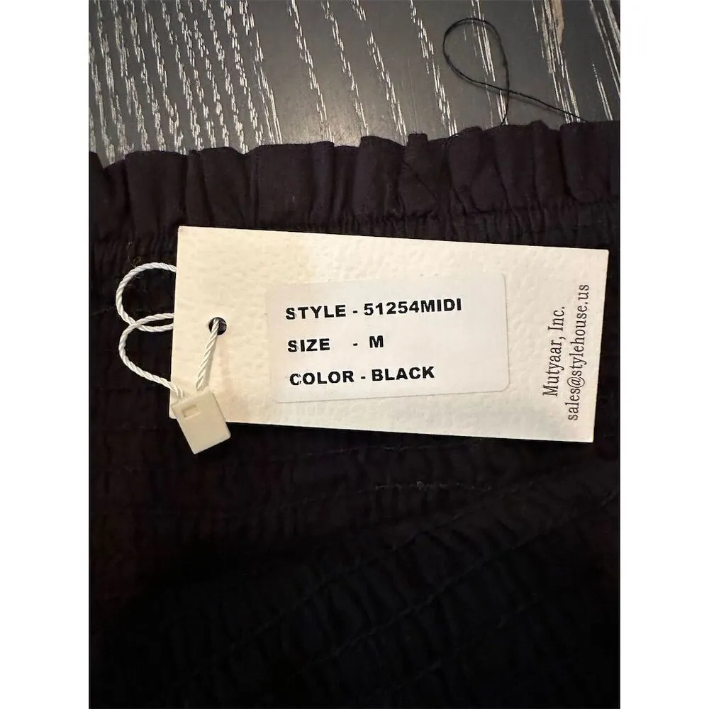 Sim & Sam Women's Black Midi Dress M casual cotton Short Puff Sleeve - Image 14