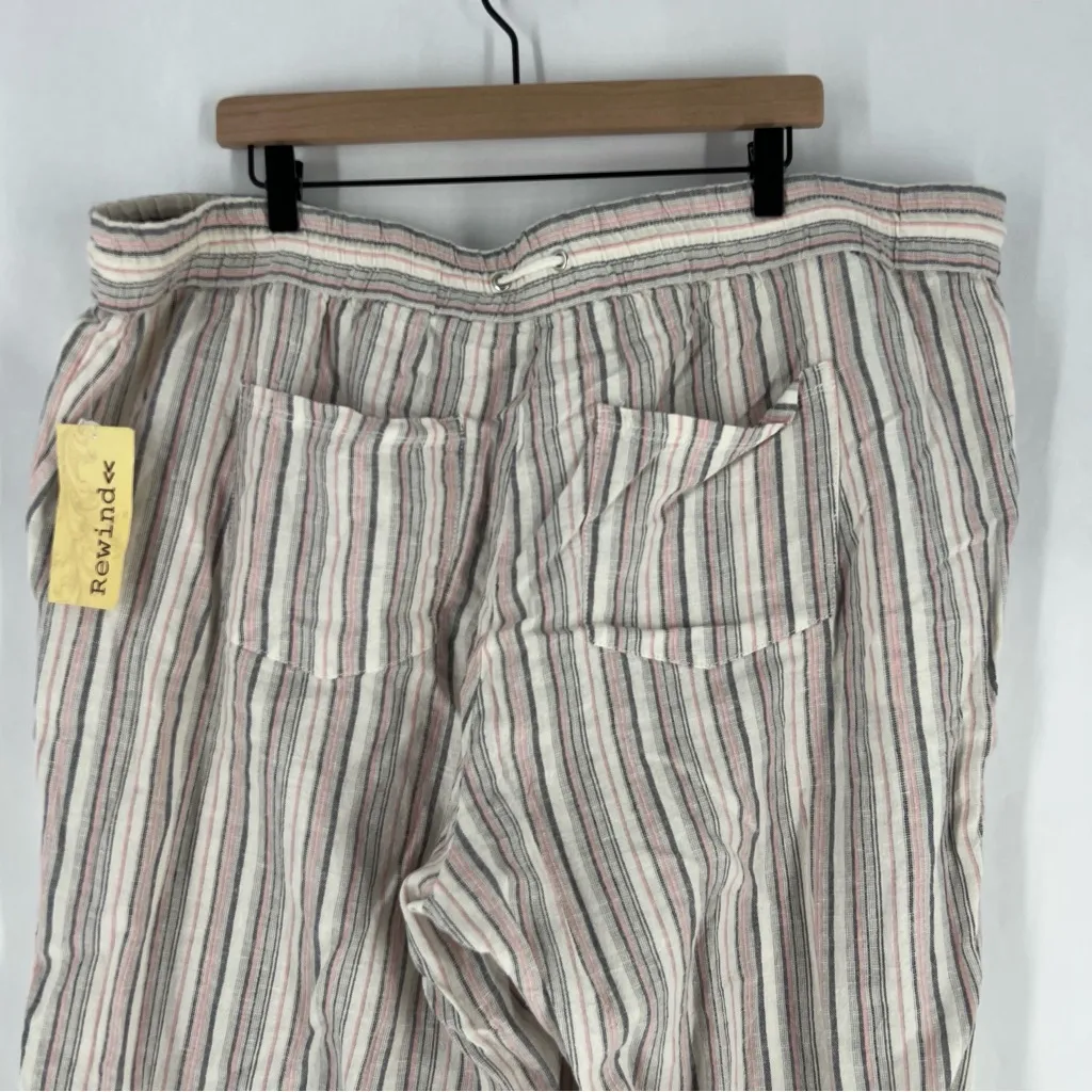 Rewind Striped Linen Blend Drawcord Elastic Waist Straight Leg Pants NWT 3X - Image 9