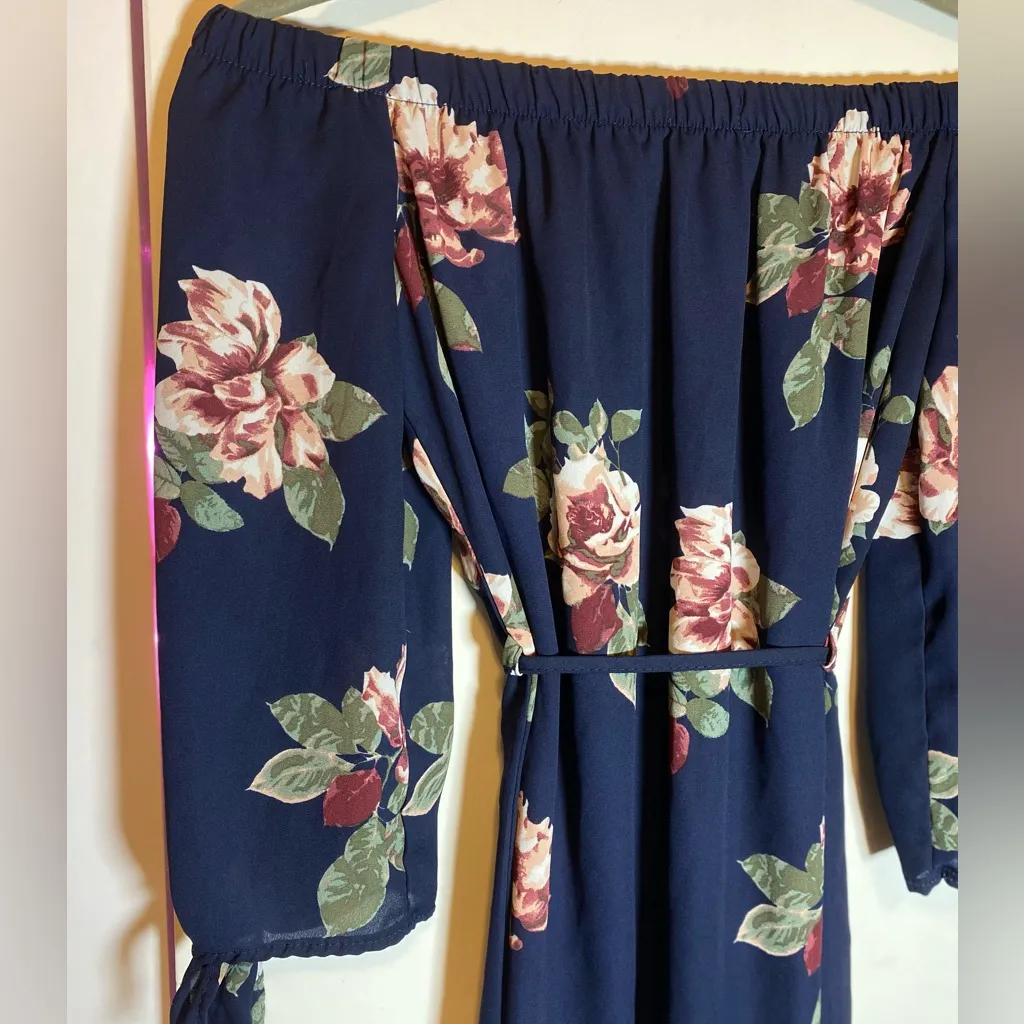 Rue21 Navy Blue Floral Off-Shoulder Dress Small - Image 6
