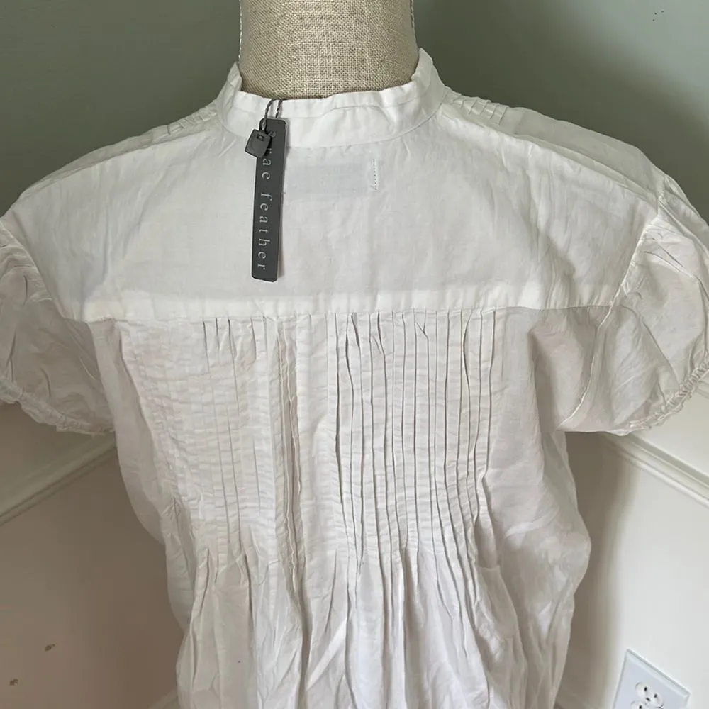 Rae Feather White Organic Cotton Short Sleeve Shirt Dress NWT M White Size M - Image 3