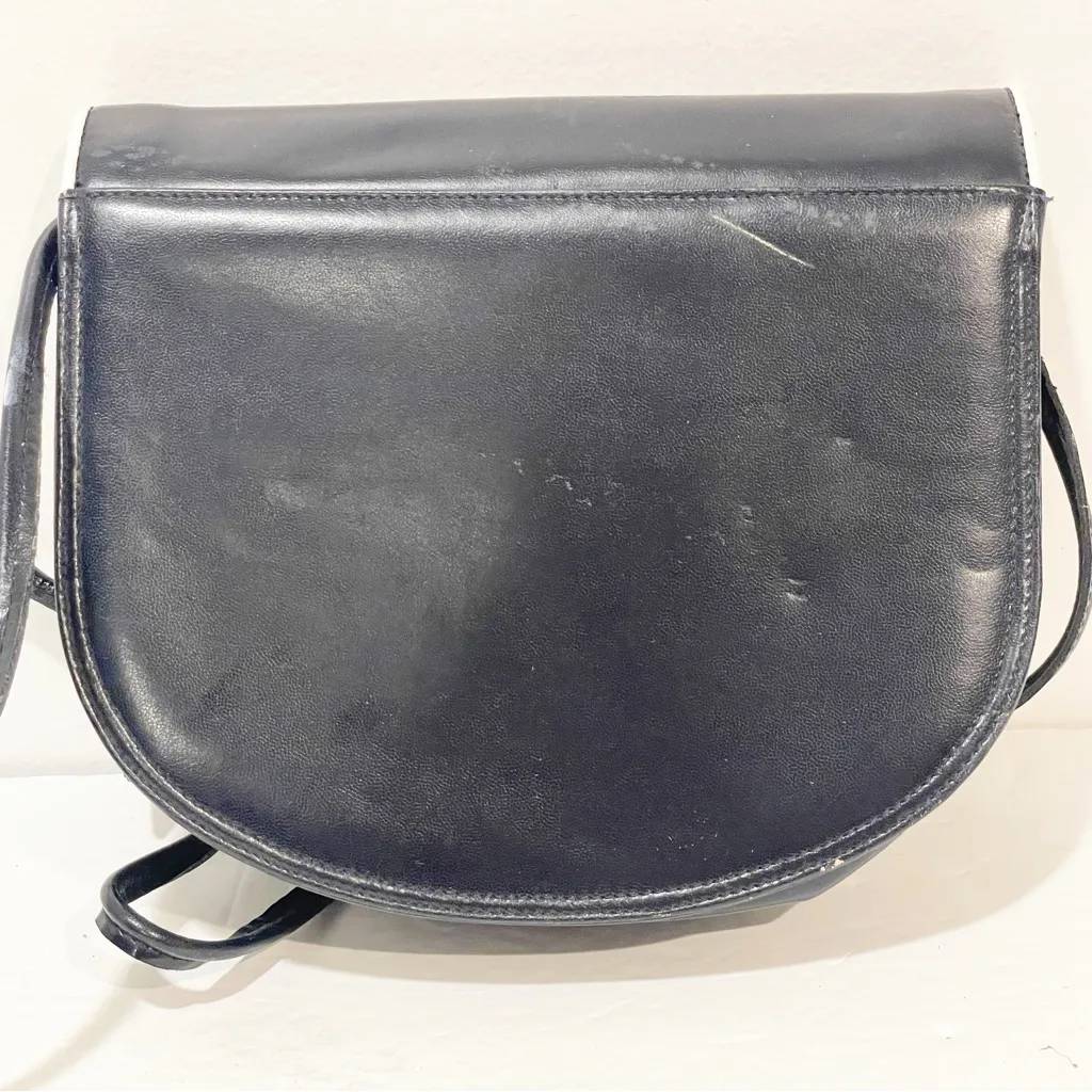 Vintage Algo‎ Italiano Made in Italy Navy Rounded Saddle Crossbody Bag NEW Blue - Image 6