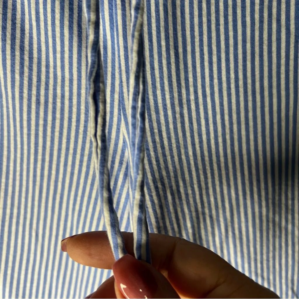 Lauren Ralph Lauren Bingham Knit Monogram Jersey Cropped Blue Striped Pajama Set - Image 13