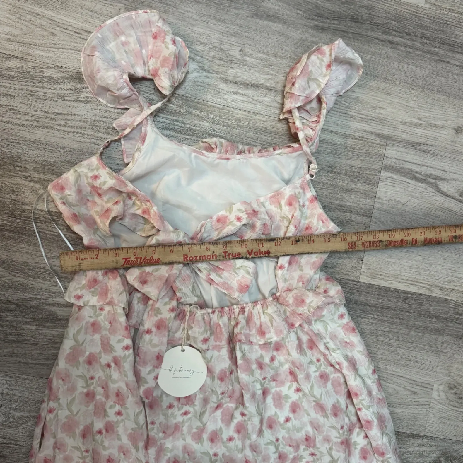 In February Floral Ruffle‎ Dress Peony Pink Sleeveless Midi Tie Back Size M Size M - Image 6