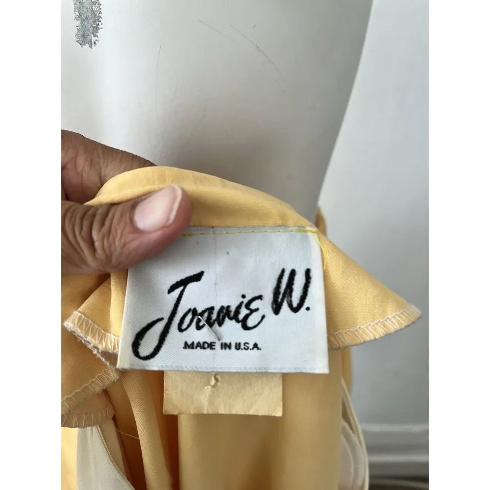 Vintage 80s Joanie W Size 12 Orange Butter Yellow Vest Top Skirt Suit Set - Image 2