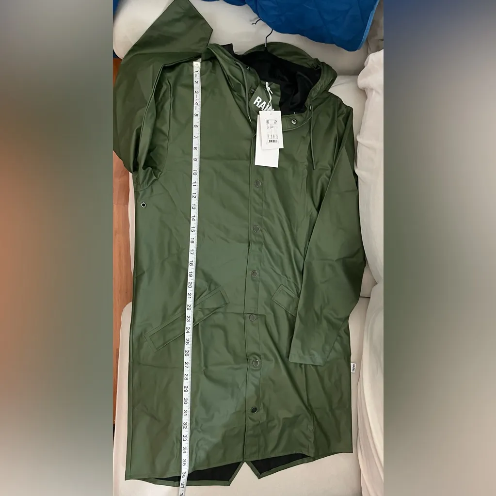 NWT Rains Long Raincoat Jacket Evergreen Color Size M Green Size M - Image 8